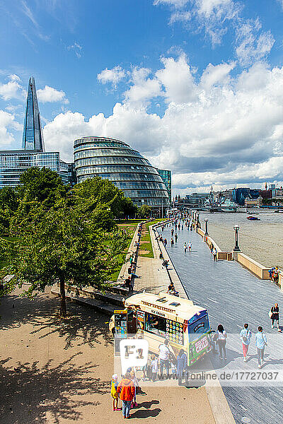 People buying ice cream by Potters Fields Park next to River Thames and The Shard  London  England  United Kingdom  Europe