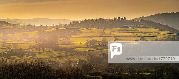 View of hilltop Riber Castle during winter at sunset  Riber  Matlock  Derbyshire  England  United Kingdom  Europe