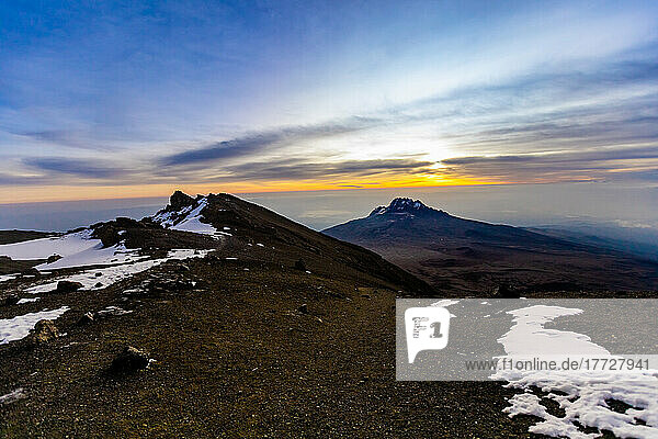 Snow capped mountain passes on Mount Kilimanjaro at sunset  UNESCO World Heritage Site  Tanzania  East Africa  Africa