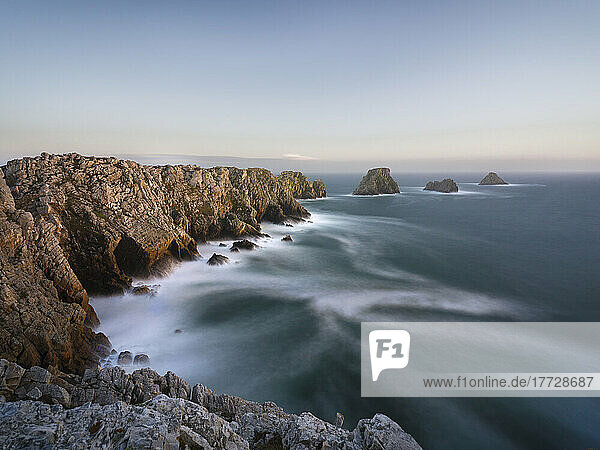 Long exposure on the cliffs and rocks at Pen Hir  Finistere  Brittany  France  Europe