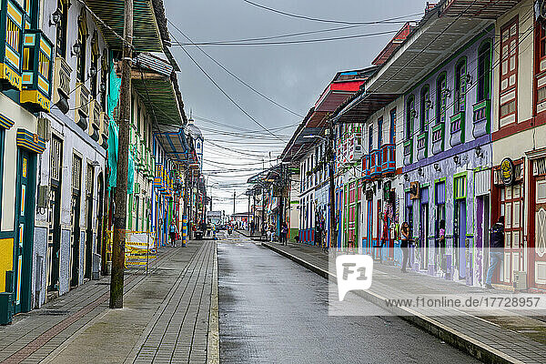 Colourful houses in Filandia  UNESCO World Heritage Site  Coffee Cultural Landscape  Colombia  South America
