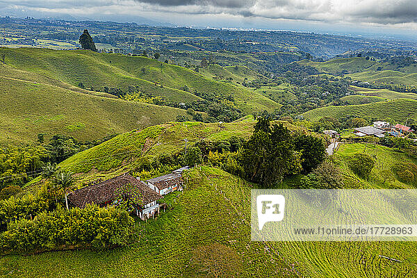 Aerial of Filandia  UNESCO World Heritage Site  Coffee Cultural Landscape  Quindio  Colombia  South America