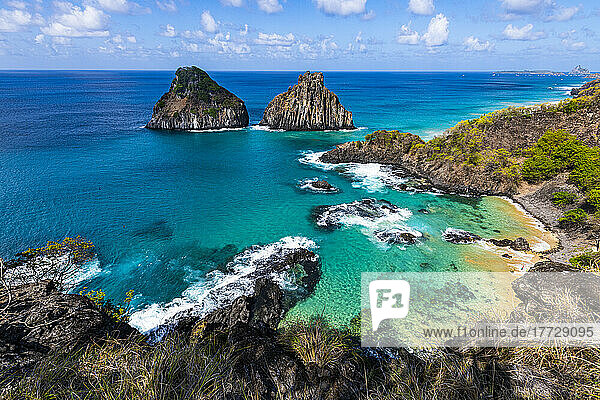 Turquoise water around the Two Brothers rocks  Fernando de Noronha  UNESCO World Heritage Site  Brazil  South America