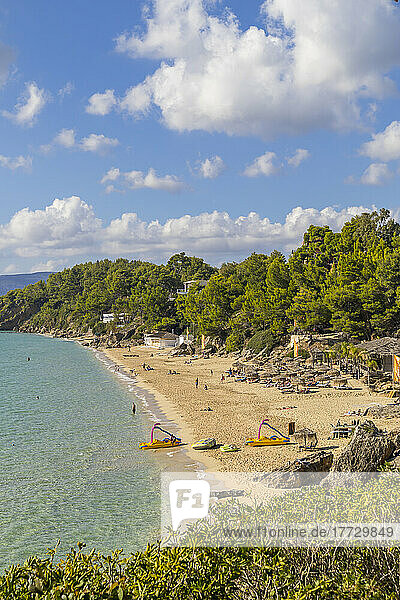 Elevated view over Makris Gialos Beach  Kefalonia  Ionian Islands  Greek Islands  Greece  Europe