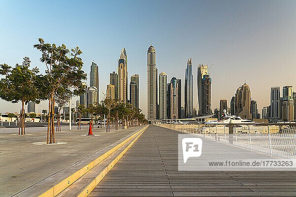 United Arab Emirates  Dubai  Dubai Marina with tall skyscrapers in background