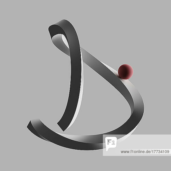 Three dimensional render of red sphere balancing on letter D