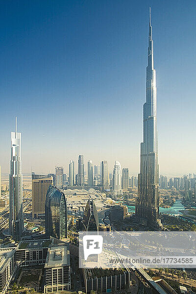 United Arab Emirates  Dubai  View of Burj Khalifa and surrounding cityscape