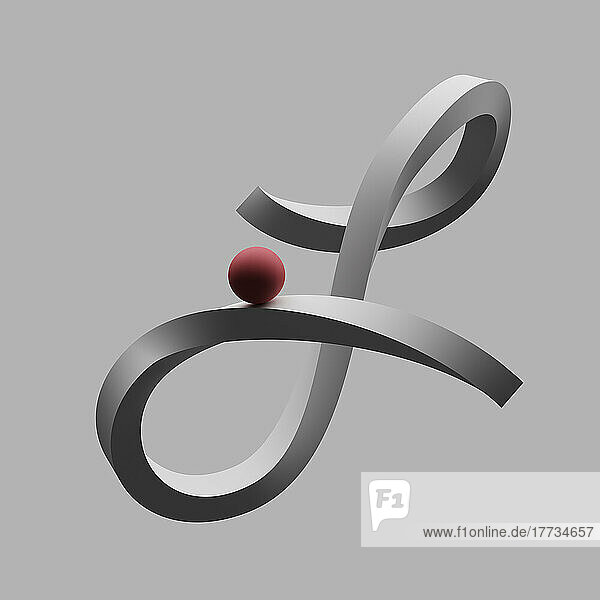 Three dimensional render of red sphere balancing on letter J
