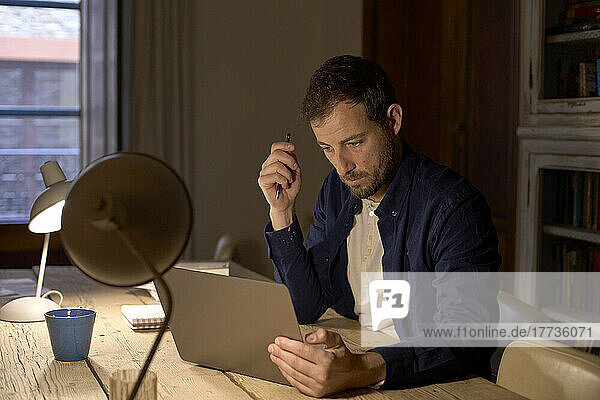 Freelancer using laptop on desk working at home