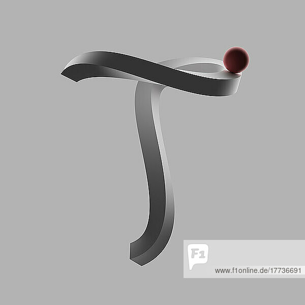 Three dimensional render of red sphere balancing on letter T