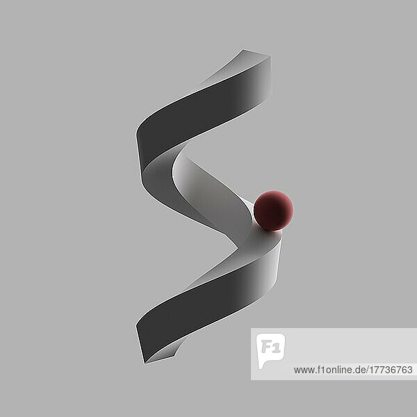 Three dimensional render of red sphere balancing on letter S