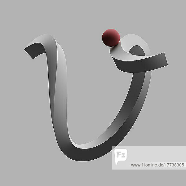 Three dimensional render of red sphere balancing on letter V