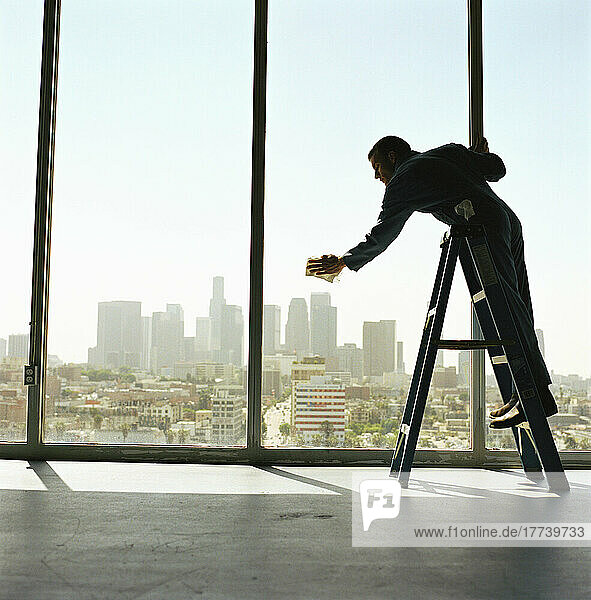 USA  California  Los Angeles  Window washer cleaning windows