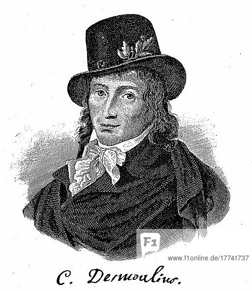 Benoit Camille Desmoulins  2. März 1760  5. April 1794  ein französischer Rechtsanwalt  Journalist und Politiker. Von Beginn an einer der Führer der Französischen Revolution  Historisch  digital restaurierte Reproduktion einer Vorlage aus dem 19. Jahrhundert