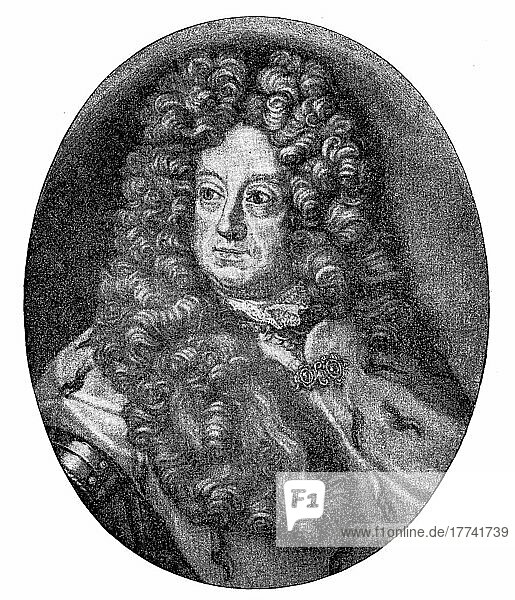 Ernst August I. 19. April 1688  19. Januar 1748  war Herzog von Sachsen-Weimar und ab 1741 auch von Sachsen-Eisenach. Er stammte aus der ernestinischen Linie des Hauses Wettin  Historisch  digitale Reproduktion einer Originalvorlage aus dem 19. Jahrhundert