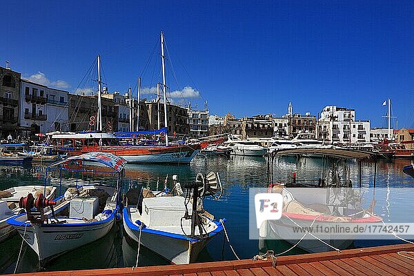 Harbour town of Girne  Kyrenia  view of harbour and old town  North Cyprus