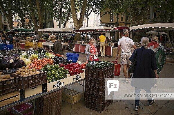 Frisches Gemüse  Obst- und Gemüsemarkt  Marktstand  Wochenmarkt  Aix-en-Provence  Bouches-du-Rhône  Provence-Alpes-Côte d'Azur  Frankreich  Europa