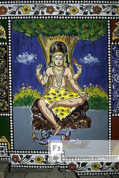 Lord Shiva  murals on a shiva temple ceiling near Pudukkottai  Tamil Nadu  India  Asia