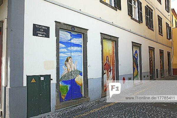 Streetart  bemalte Haustüren  verschiedene Künstler  Kunstprojekt artE pORtas abErtas  Altstadt  Funchal  Madeira  Portugal  Europa