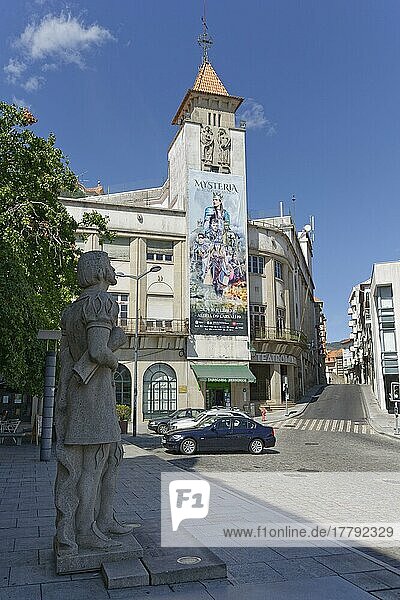 Cinema of Covilha with statue of Peroda Covilha  Covilha  region Centro  Portugal  Europe