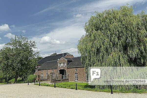 Bauernhof mit Trauerweide (Salix babylonica)  St. Hubert  Kempen  Nordrhein-Westfalen  Deutschland  Europa