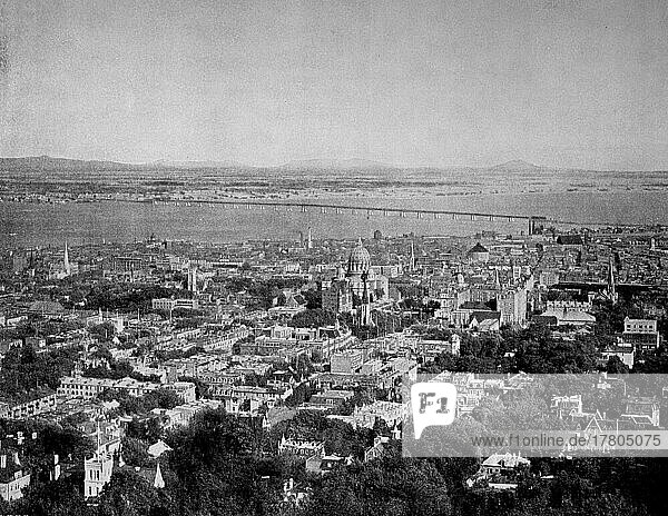 Blick vom Mount Real auf die Stadt Montreal und den Sankt-Lorenz-Strom  Provinz Québec  ca 1880  Amerika  Historisch  digital restaurierte Reproduktion einer Fotovorlage aus dem 19. Jahrhundert