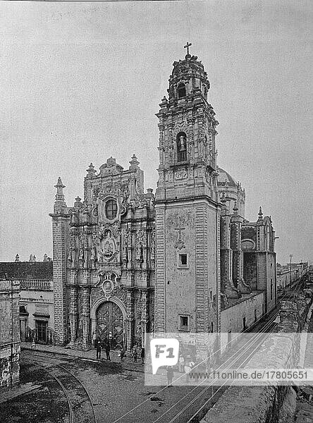 The church La Santissima in the capital Mexico City  ca 1880  Mexico  Historic  digitally restored reproduction of a 19th century photographic original  Central America