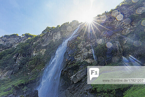 Foroglio waterfall on sunny day