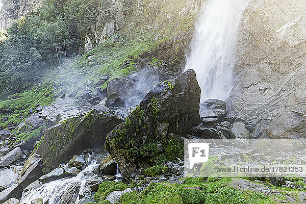 Foroglio waterfall splashing on rock