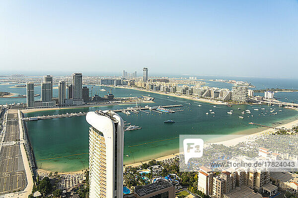 United Arab Emirates  Dubai  Aerial view of Palm Jumeirah and harbour
