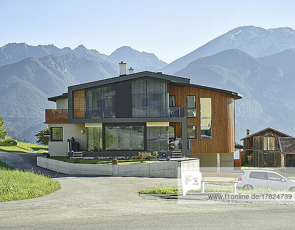 Austria  Tyrol  Facade of modern villa in mountains
