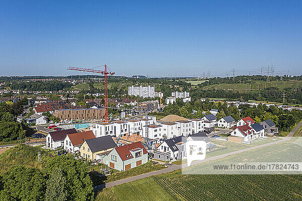 Germany  Baden-Wurttemberg  Ludwigsburg  Aerial view of construction site in middle of modern suburb