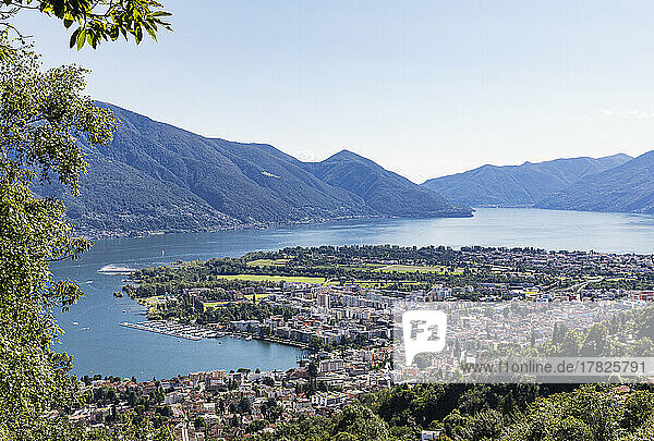 Switzerland  Ticino  Locarno  Edge of city located on northern shore of Lake Maggiore in summer