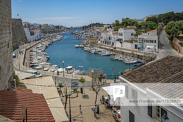 View of marina from an elevated position  Ciutadella  Menorca  Balearic Islands  Spain  Mediterranean  Europe