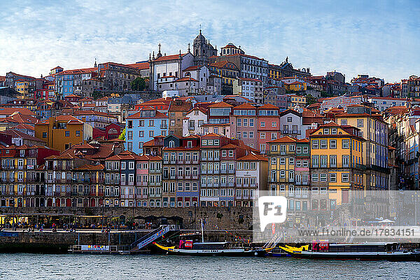 The view over the Douro River looking towards the Ribeira district of Porto  UNESCO World Heritage Site  Porto  Portugal  Europe
