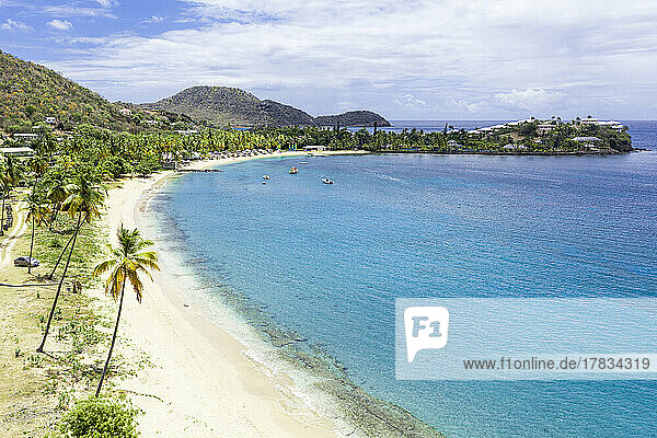 Empty tropical sand beach washed by Caribbean Sea  Morris Bay  Antigua  West Indies  Caribbean  Central America