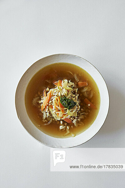 Barley minestrone soup with pesto
