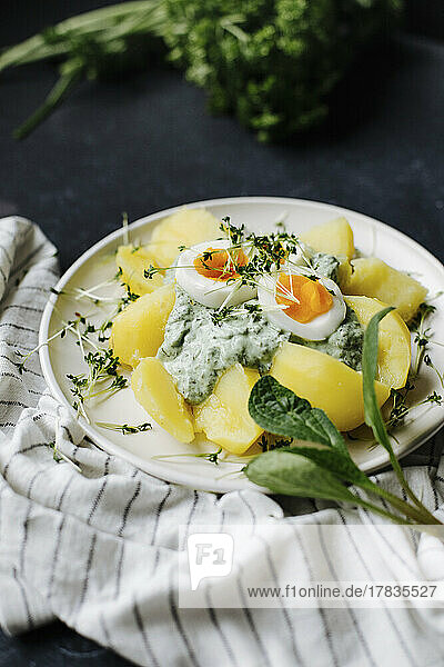 Hessian Green Sauce with potatoes and boiled eggs