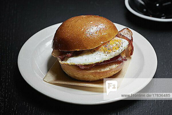 Egg and bacon brioche breakfast bap