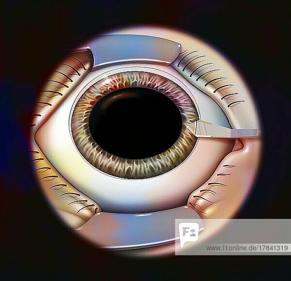 Eye  intraocular implant  step 1: small incision in the cornea.