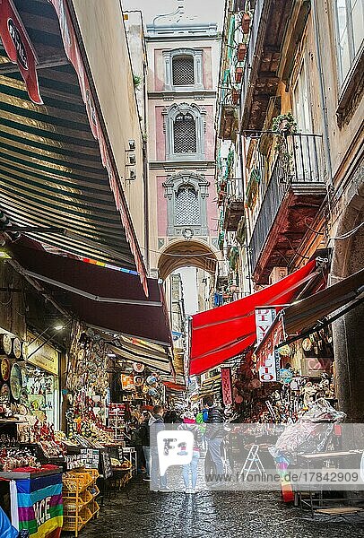 Stalls in the cot alley Via San Gregorio Armeno in the old town  Naples  Gulf of Naples  Campania  Southern Italy  Italy  Europe