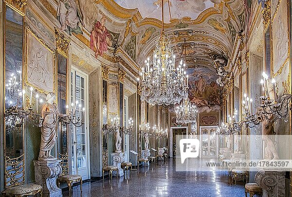 Mirror Gallery in the Royal Palace  Palazzo Reale  Genoa  Liguria  Mediterranean Sea  Mediterranean Coast  Italy  Europe
