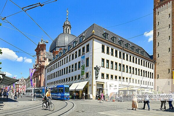 Würzburg  Germany  June 2022: Cafe called Bassanese Cafe am Dom and Lindt Chocolaterie at dome street square in old town  Europe