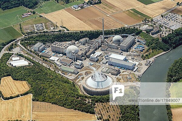 Aerial view  Neckarwestheim nuclear power plant  Baden-Württemberg Germany