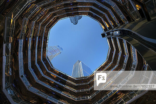 Looking up from inside The Vessel  Hudson Yards  Manhattan  New York City  New York  United States of America  North America