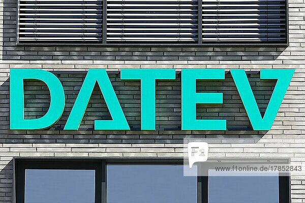 Datev logo  trademark  brand  registered cooperative  software house and IT service provider  Nuremberg  Middle Franconia  Franconia  Bavaria  Germany  Europe