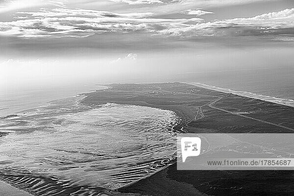 Coastline of the municipality of Hörnum  aerial photograph  black and white photograph  southern tip of Sylt  North Frisian Islands  North Sea  Schleswig-Holstein  Germany  Europe