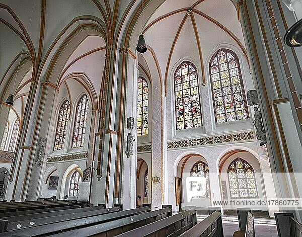 Protestant main church St. Johannis  Johanniskirche  a Gothic hall church  interior with pews  Lüneburg  Lower Saxony  Germany  Europe