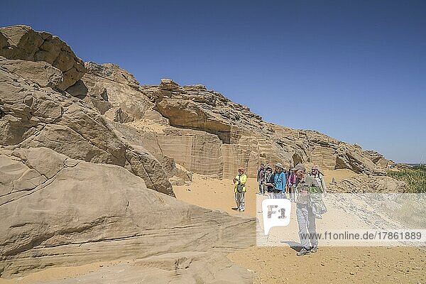 Tourists  sandstone quarry Dschabal as-Silsila  Egypt  Africa