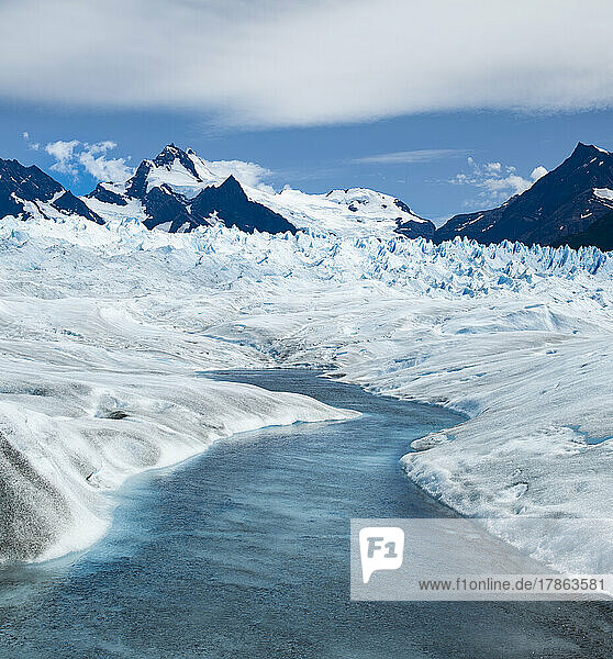 A small river runs down the Perito Moreno glacier.